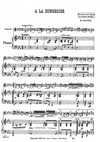 Hauser - A la Hongroise - Violin and Piano Score, Violin Part