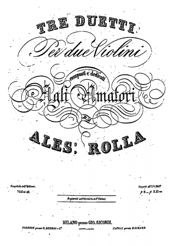 Rolla - 3 Duos for 2 Violins, BI 151, 178, 207 - Score