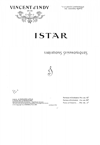Indy - Istar: Variations Symphoniques, Op. 42 - For Piano 4 hands (Composer) - Score