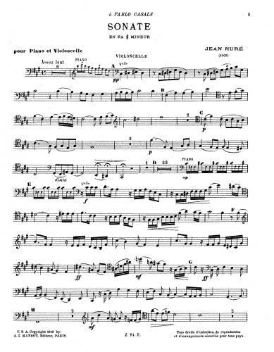 Huré - Cello Sonata in F-sharp minor - Score