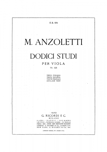 Anzoletti - 12 Studies, Op. 125 - Score