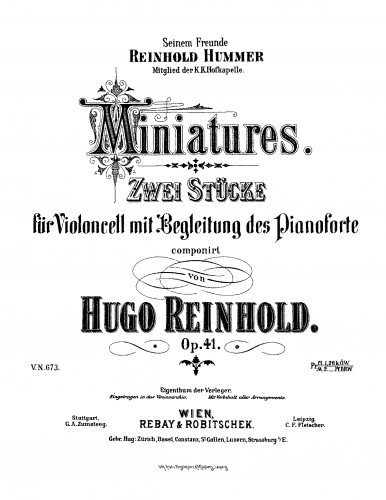 Reinhold - 2 Miniatures for Cello and Piano - Score