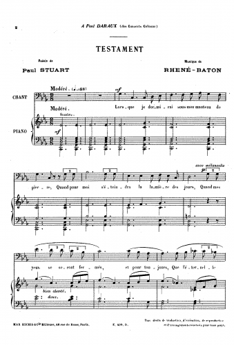 Rhené-Baton - Testament - Score