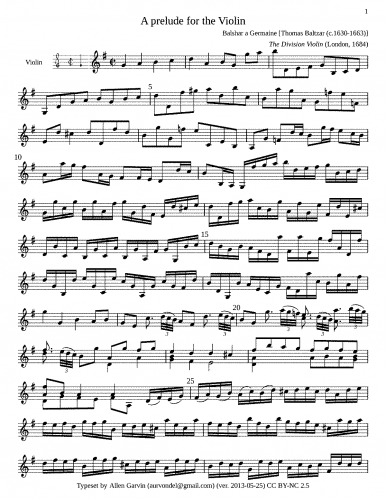 Baltzar - A Prelude for the Violin - Score