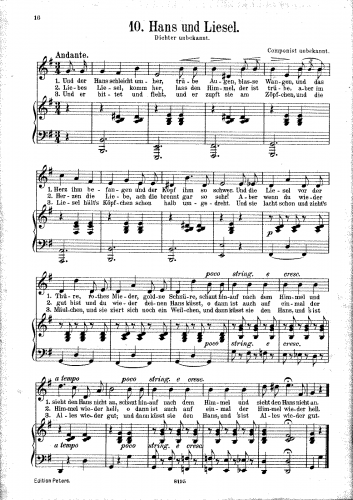 Folk Songs - Hans und Liesel - Score