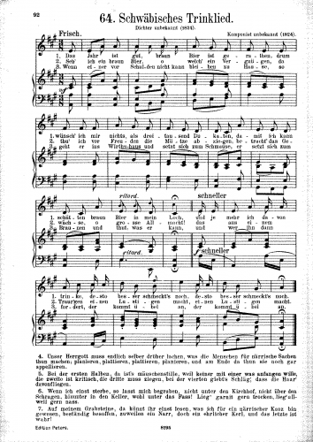 Folk Songs - Trinklied aus Schwaben - Score