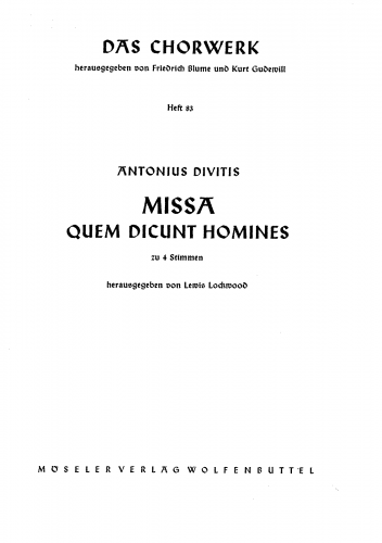 Divitis - Missa Quem Dicunt Homines - Score