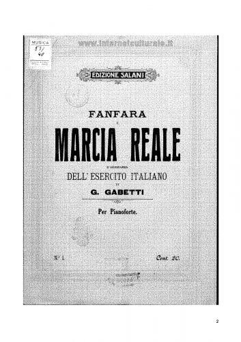 Gabetti - Marcia reale d'ordinanza - For Piano solo (Composer?) - Short edition