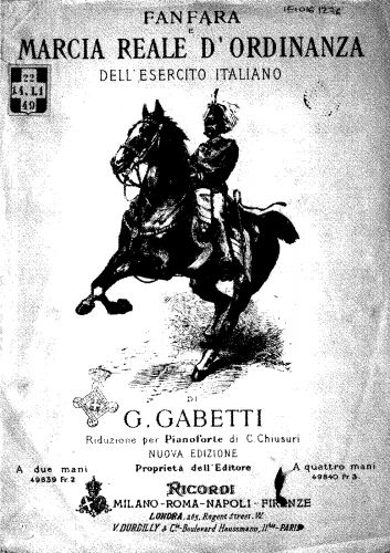 Gabetti - Marcia reale d'ordinanza - For Piano solo (Chiusuri) - Score
