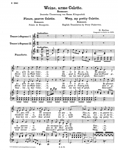 Berlioz - Pleure, pauvre Colette - Score