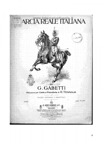 Gabetti - Marcia reale d'ordinanza - For Voice and Piano (Tenaglia) - Score