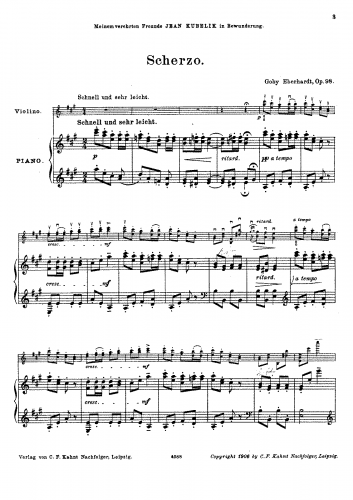 Eberhardt - Scherzo, Op. 98 - Violin and Piano Score, Violin Part