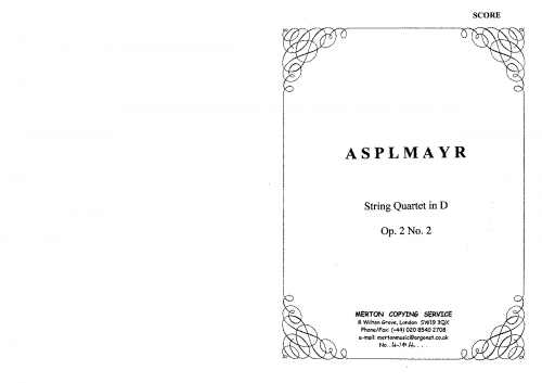 Asplmayr - String Quartet, Op. 2 No. 2 - Scores - Score