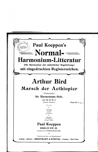 Bird - Oriental Sketches - No. 3. Marsch der Aethioper For Harmonium - Score