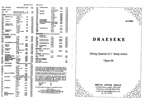 Draeseke - String Quartet No. 3, Op. 66 - Scores - Score