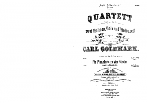 Goldmark - String Quartet, Op. 8 - Scores - Score