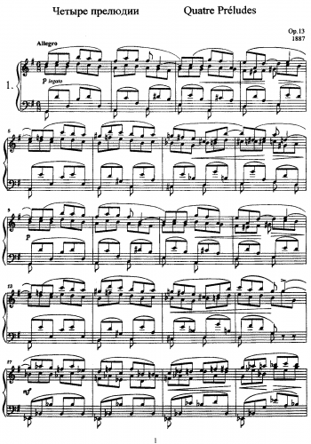 Lyadov - 4 Preludes, Op. 13 - Score
