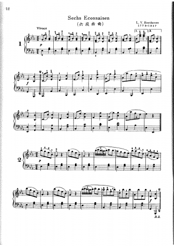 Beethoven - 6 Ecossaises for Piano - Scores - Score