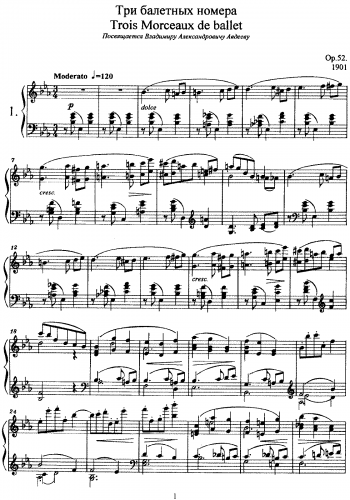 Lyadov - 3 Morceaux de Ballet, Op. 52 - Score