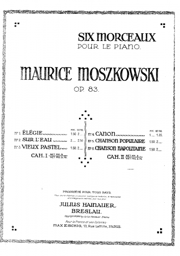 Moszkowski - 6 Piano Pieces, Op. 83 - Score