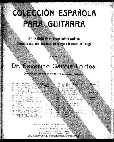 Albéniz - Recuerdos de Viaje, Op. 71 - En la Alhambra (No. 4) For Guitar (Fortea) - Score