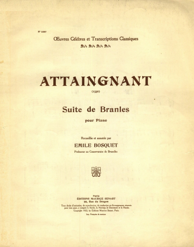 Attaingnant - Suite de branles - For Piano (Bosquet) - Score
