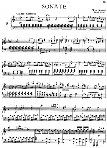 Mozart - Piano Sonata No. 8 - Piano Score - Score