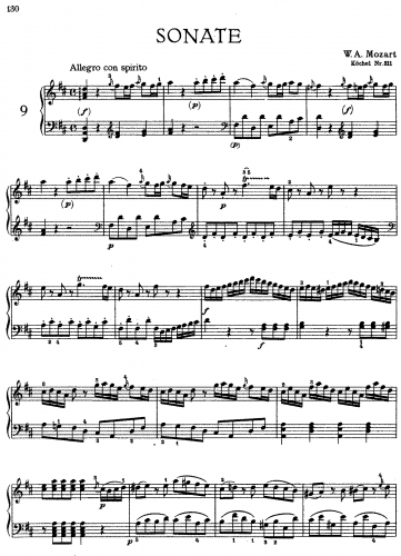 Mozart - Piano Sonata No. 9 - Piano Score - Score