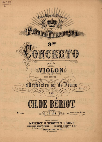 Bériot - Violin Concerto No. 9 - For Violin and Piano