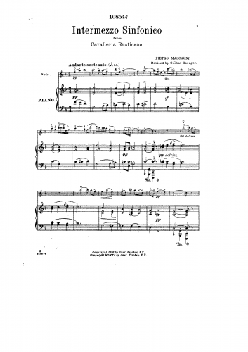 Mascagni - Cavalleria rusticana - Intermezzo (No. 7) For Piano Quartet (Saenger)
