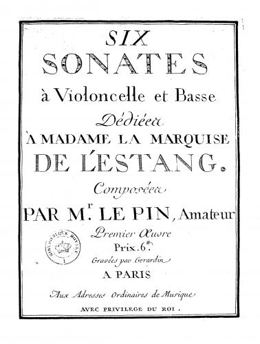Lepin - 6 Sonatas for Cello and Bass, Op. 1 - Score