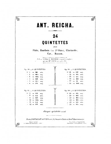 Reicha - Quintuor en La majeur, Op. 91 No. 5