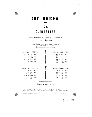 Reicha - Quintuor en Ut mineur, Op. 91 No. 6