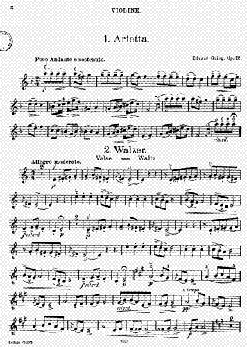 Grieg - Lyric Pieces, Op. 12 - For Violin & Piano - Violin Part
