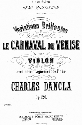 Dancla - Variations brillantes sur Le Carnaval de Venise - Scores and Parts