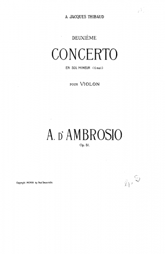 D'Ambrosio - Violin Concerto No. 2, Op. 51 - For Violin and Piano (Composer)