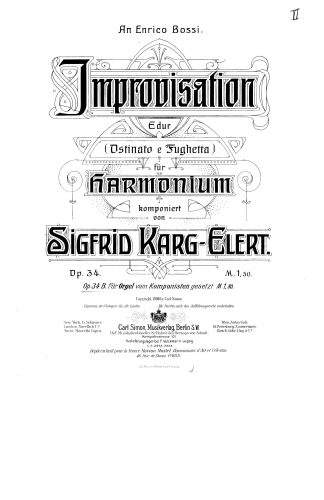 Karg-Elert - Imrovisation - For Organ (Composer) - Score