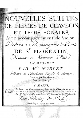Noblet - Nouvelles suittes de pièces de clavecin et trois sonates avec accompagnement de violon - Score