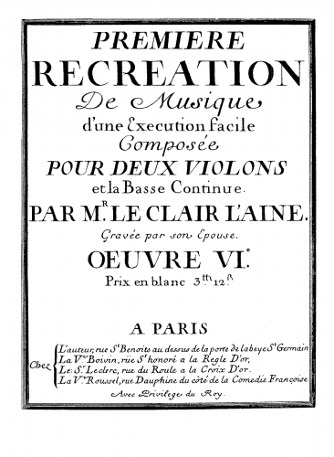 Leclair - Premiere Recreation de Musique