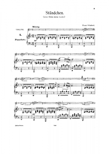 Schubert - Schwanengesang - Ständchen (No. 4) For Violin and Piano (Sitt)
