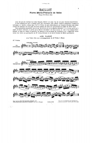 Baillot - Deux airs variés pour le Violon avec accompagnement d'un second violon et basse - Air d'Handel