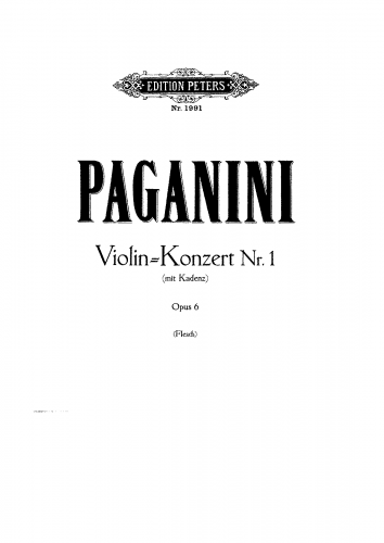 Paganini - Violin Concerto No. 1 - Version in D Major - For Violin & Piano