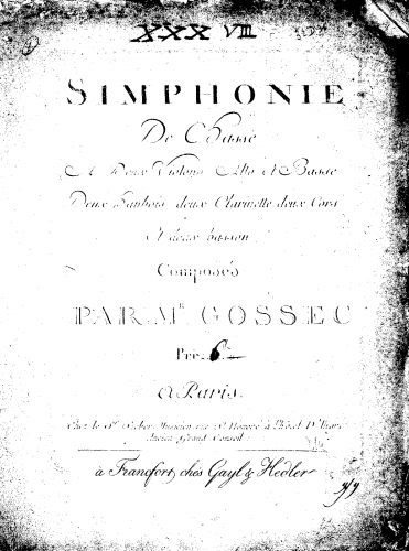 Gossec - Simphonie de Chasse a deux Violons, Alto et Basse, Deux Haubois, deux Clarinette, deux Cors et deux Basson