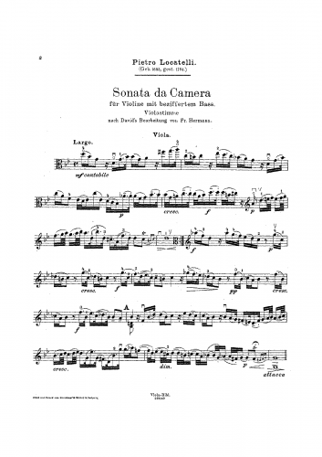 Locatelli - 12 Sonate Ã  flauto traversiere solo e basso - No. 6 in G minor For Viola and Piano (Hermann)