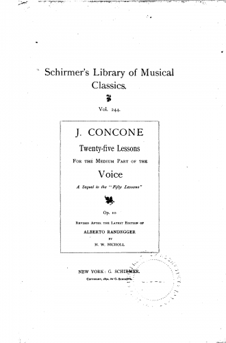 Concone - 25 Leçons de chant de moyenne difficulté pour le médium de la voix, faisant suite aux 50 premières leçons - Voice and Piano - Complete Work