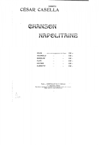 Casella - Chanson napolitaine - For Cello and Piano