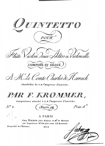 Krommer - Quintet for Flute and Strings, Op. 94
