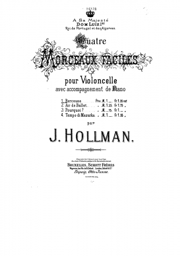 Hollman - 4 Easy Pieces for Cello and Piano - Scores and Parts