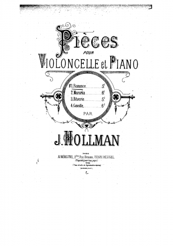 Hollman - 4 Pieces for Cello and Piano - Scores and Parts