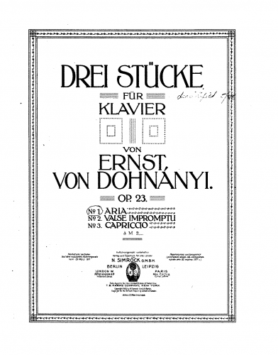 Dohnányi - 3 Stücke - Piano Score - Score
